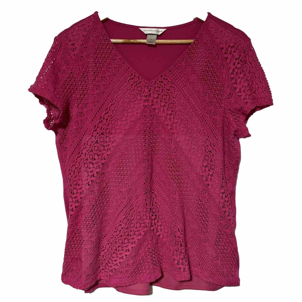 Christopher & Banks Womens Pink Lace Summer Shirt Top Sz XL Short Sleeve T-Shirt